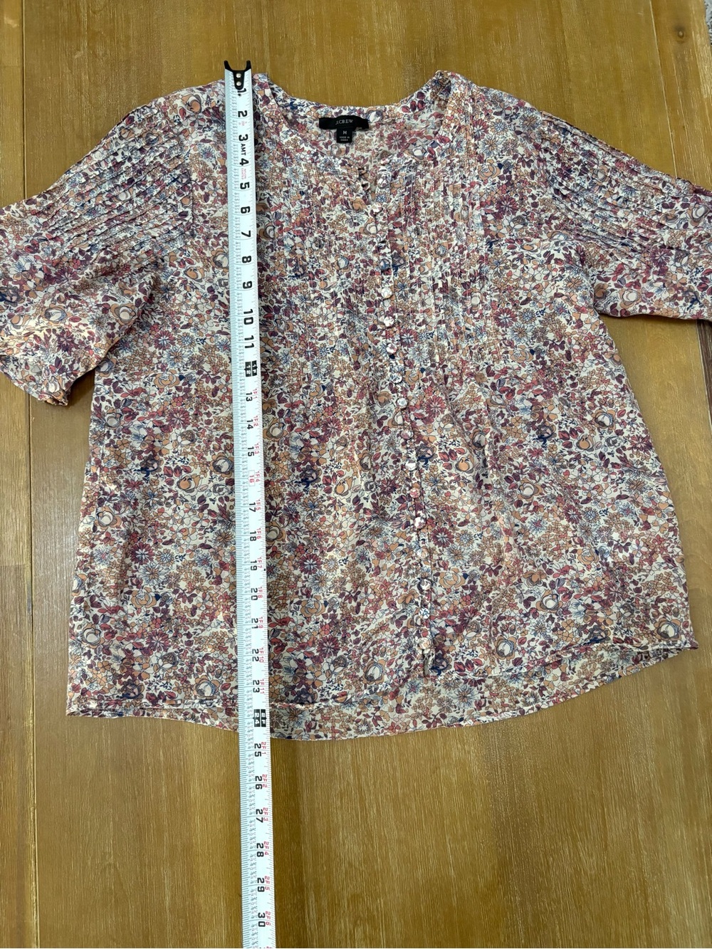 J. Crew Floral Pintuck Button-Front Blouse in Pink and Cream - Picture 9 of 9